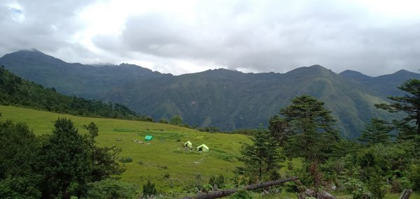 green landscape while trekking to Druk Path, Bhutan