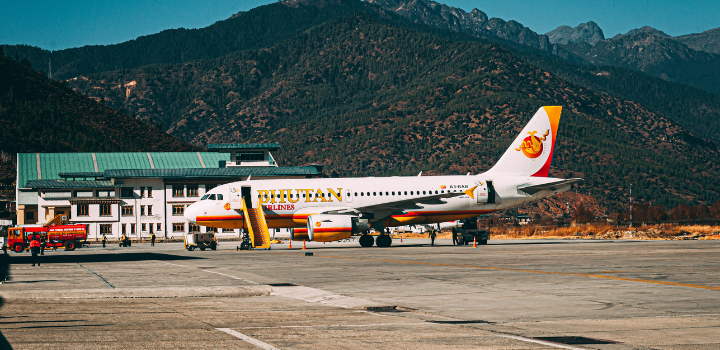 Royal Bhutan Airlines (Druk Air) landing at the Bhutan's Paro Airport